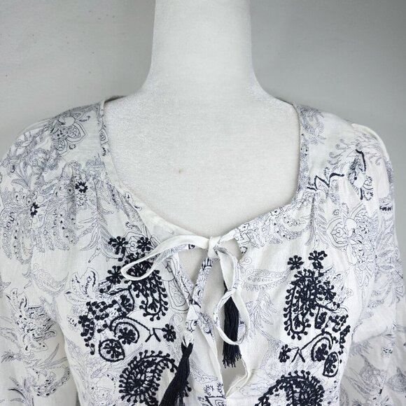 Malvin Hamburg White Linen Paisley Floral Embroidered Tunic Tasseled Top Germany - Picture 2 of 8